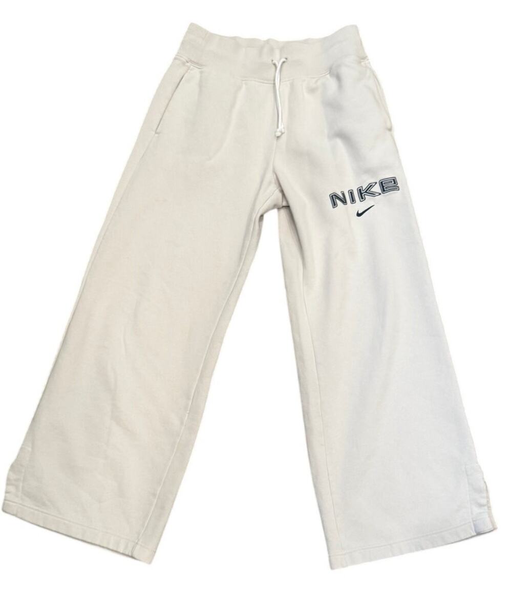 Nike Sportswear Phoenix Fleece Wide Leg Sweatpants Cream Embroidered Logo Med - Picture 1 of 5